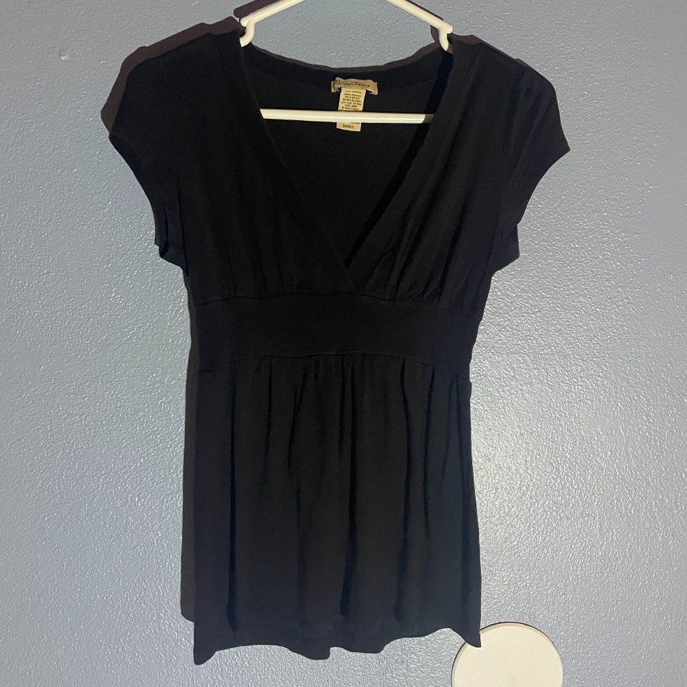 One Clothing Black Short Sleeve V Neck Dress Shirt - Small